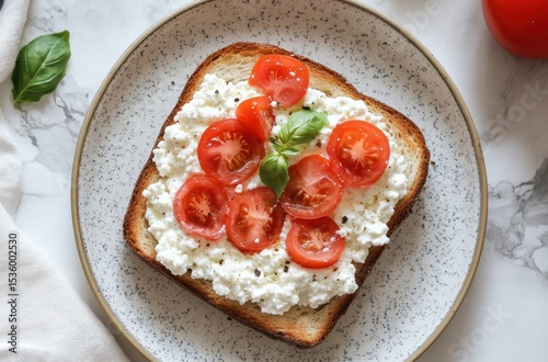 High-protein low-calorie cottage cheese toast, minimalist setup