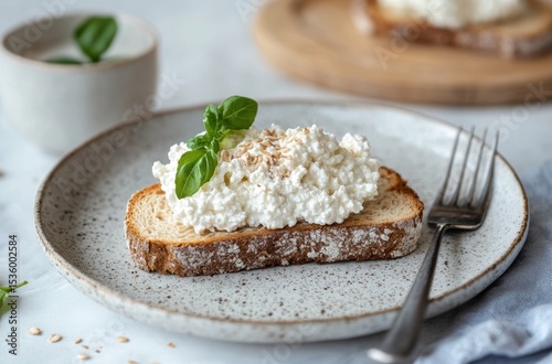 High-protein low-calorie cottage cheese toast, minimalist setup
