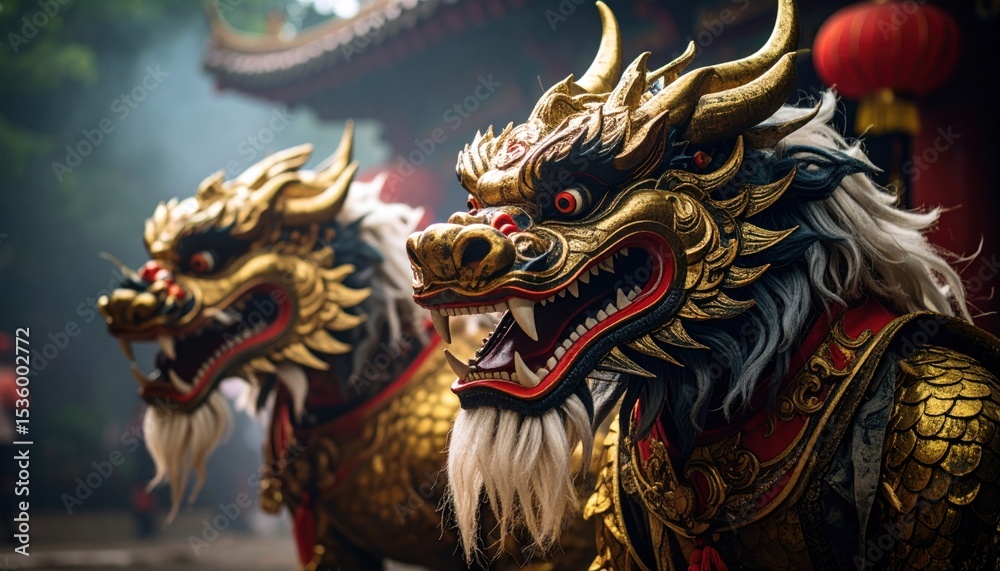 Fototapeta premium Majestic dragon heads in ornate display