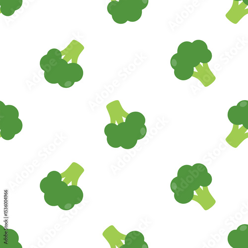 Seamless pattern broccoli on white background for healthy food and vegetable design themes.