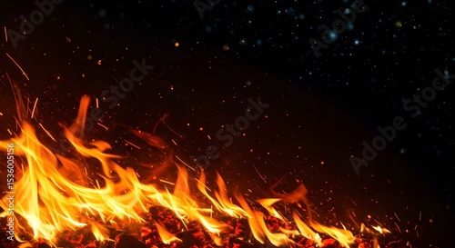 Fiery Embers and Starry Night: Dramatic Campfire Background