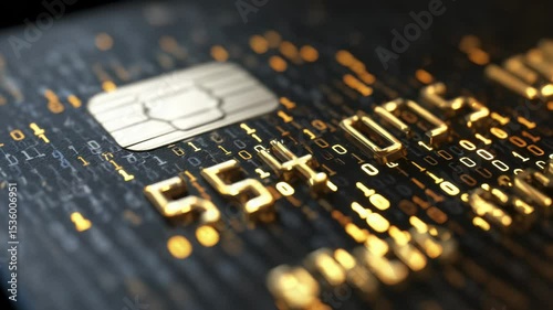 Secure Transaction Showing Numbers and Microchip on Credit Card Surface