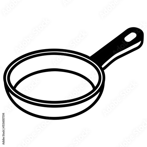 An empty cast iron frying pan with a silver handle is isolated on a white background, a common kitchen utensil for cooking food