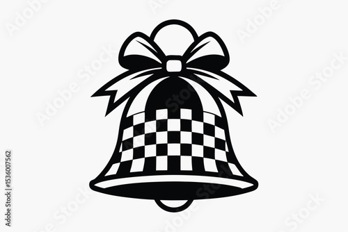Elegant Black and White Christmas Bell with Bow Graphic Illustration