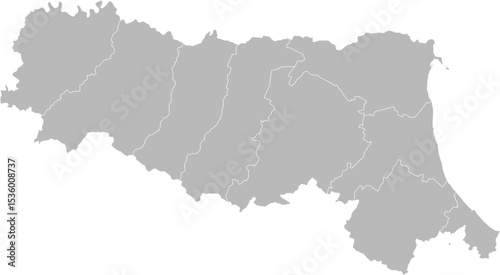 Emilia-Romagna, Italy – administrative vector map with province and city boundaries (Web Mercator projection, PPT-compatible & fully editable)