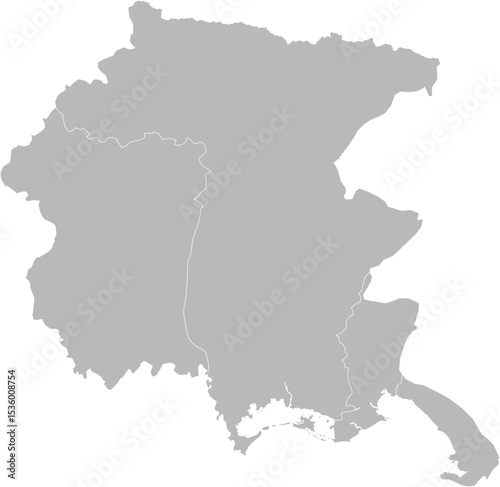 Friuli-Venezia Giulia, Italy – administrative vector map with province and city boundaries (Web Mercator projection, PPT-compatible & fully editable)