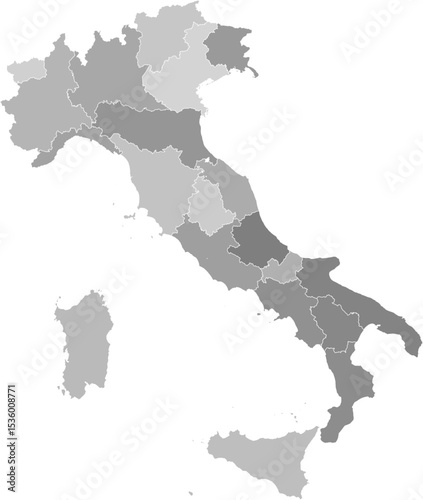 Italy administrative vector map with level 1 region boundaries (Web Mercator projection, PPT-compatible & fully editable)	