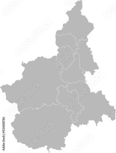Piedmont, Italy – administrative vector map with province and city boundaries (Web Mercator projection, PPT-compatible & fully editable)