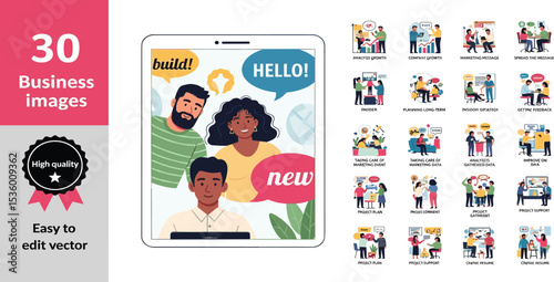 Business Concept illustrations. Mega set. Collection of scenes with men and women taking part in business activities
