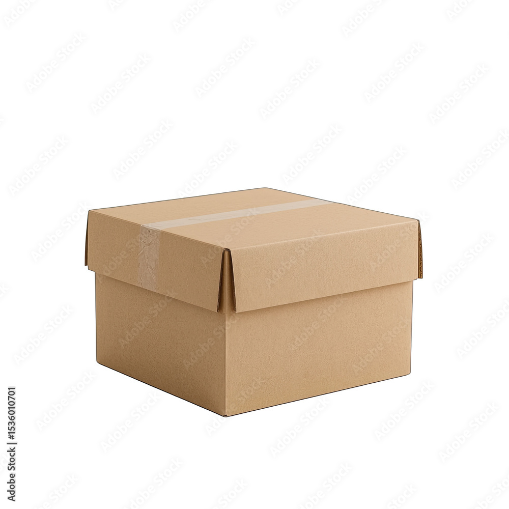 A closed brown cardboard box, ready for storage or shipping, showcasing a simple yet practical design. A closed brown cardboard box, ready for storage or shipping, showcasing a simple yet practical design.