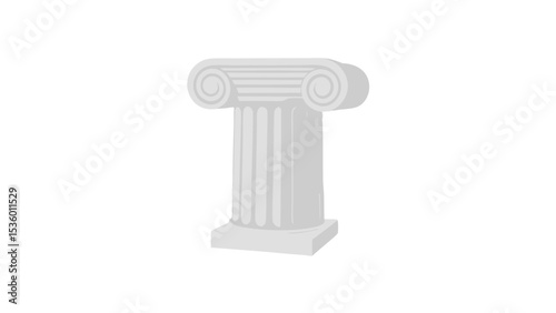 Illustration of a white ionic column with fluted shaft and volute capital on a white background view