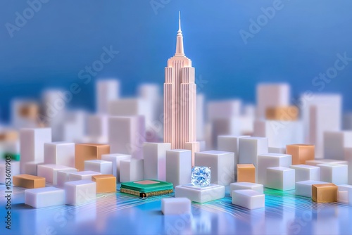 Miniature Cityscape with Skyscraper and Diamond