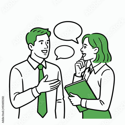 Greenhaired Woman and Man in Green Ties Talking conversation