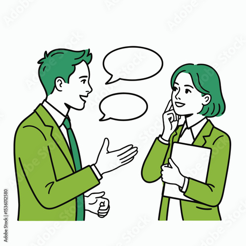 Green Suited Man Woman Business Meeting Dialogue vector