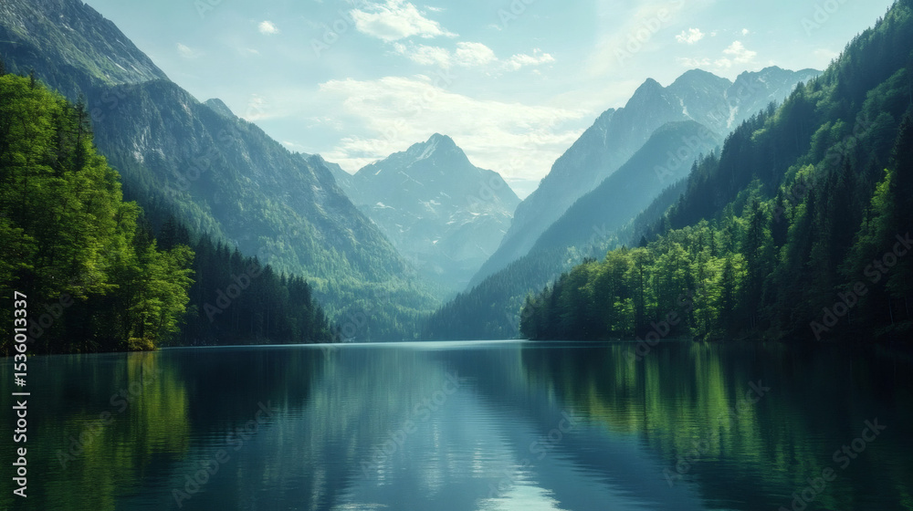 Fototapeta premium Serene Mountain Lake Picturesque Landscape Photography