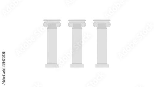 Three white ionic columns standing side by side on a white background in a simple vector illustration