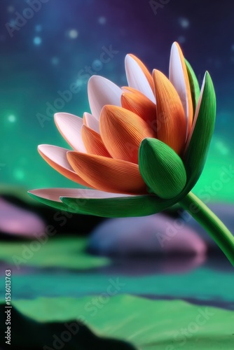 Orange and White Lotus Flower at Night