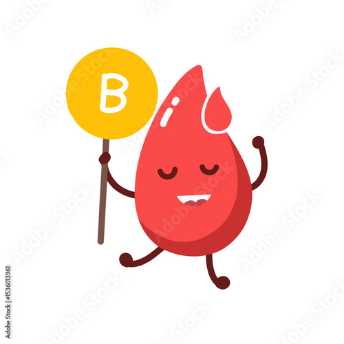 Cute doodle character for blood donate day with blood type B, cartoon blood donor day, icon blood donor day