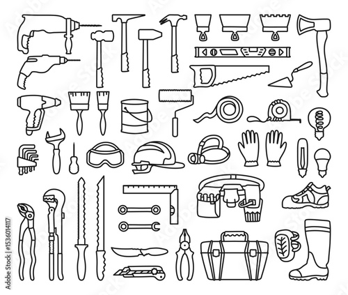Building tools construction equipment cartoon simple icon set. Hardware for repair works construction industry collection. Symbol tools for home repairs tool box kit mechanic plumber isolated vector