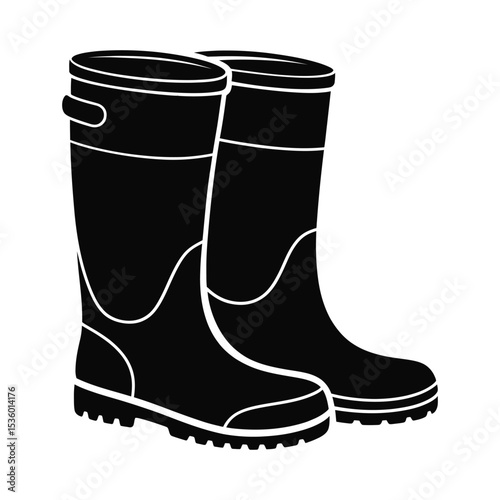 Black Rubber Boots Silhouette: Waterproof Footwear for Outdoor Protection