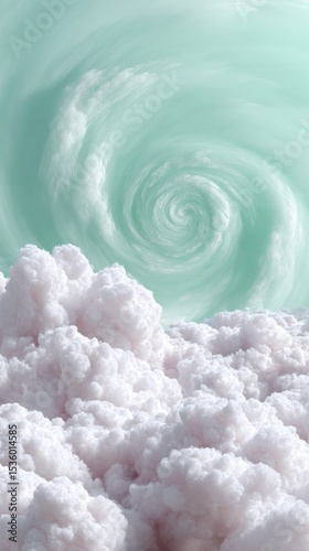 Pastel Green and White Cloud Vortex Abstract Fantasy Art