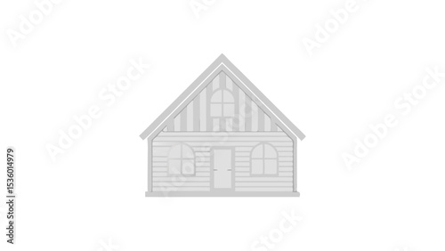 Illustration of a simple white house with a pointed roof and arched windows on a white background