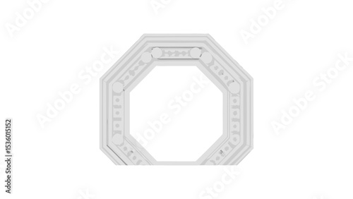 White octagonal architectural molding frame with decorative circular accents and clean lines design element