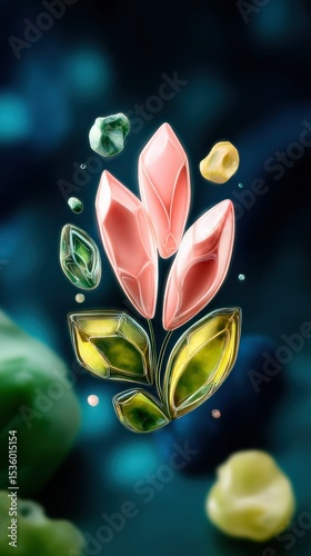 Pink And Green Crystal Flower Digital Art