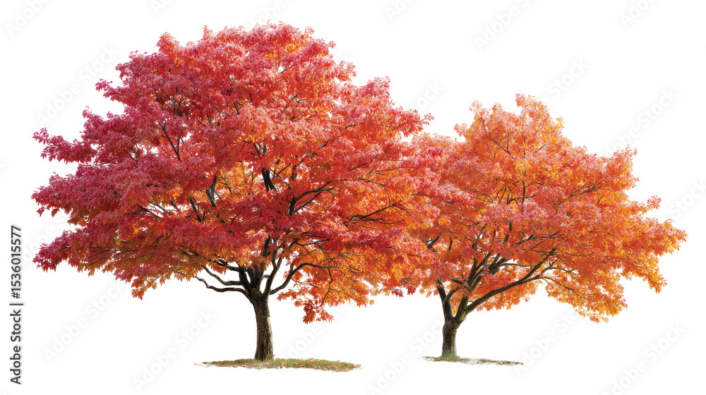 Naklejka premium Autumn Acer buergerianum trees on white background