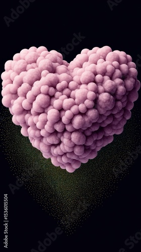 Pink Cloud Heart with Gold Sparkles on Black Background
