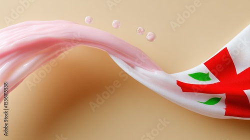 Pink Cream Liquid Splash with Flag Design on Beige Background