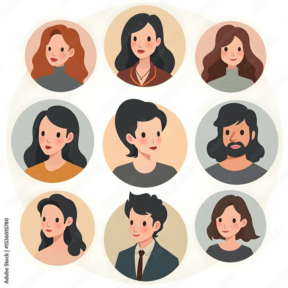 Illustrative Portraits of People with Different Hair Styles Illustrative Portraits of People with Different Hair Styles