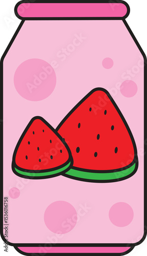 Vector Illustration of Canned Watermelon Juice Beverage with Refreshing Pink Design and Fruit Slice Decoration for Summer Drink and Healthy Packaging Concept