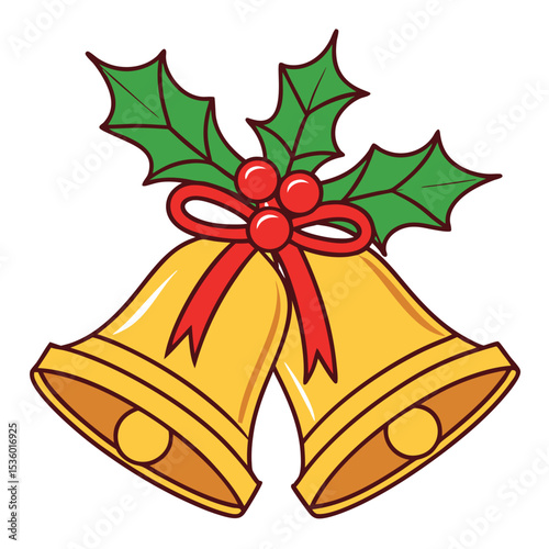 Festive christmas bells adorned with holly and berries ready for holiday season decorations