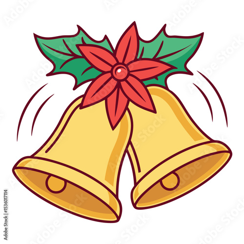 Festive christmas bells decorated with holly and bright red flower symbolizing joy and celebration
