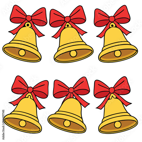 Festive christmas bells decorated with red bows arranged in a seamless decorative pattern