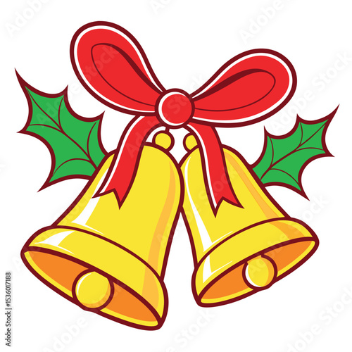 Festive christmas bells with red bow and holly leaves symbolizing holiday cheer
