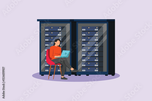 Data Center Concept. Colored flat vector illustration isolated