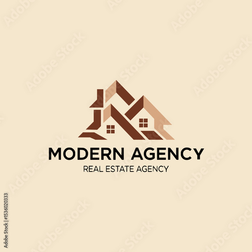 Modern house logo for real estate with sharp geometric shapes and warm earth tones, combining trust and innovation