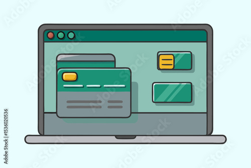 Secure Online Payment Gateway Laptop Displaying Credit Card Interface