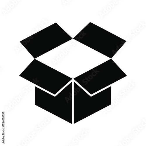 Minimalist Black Open Box Icon: Delivery, Storage, and Unboxing Symbol