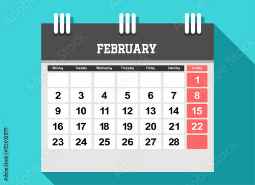 2026 calendar page design vector illustration. The week start on monday
