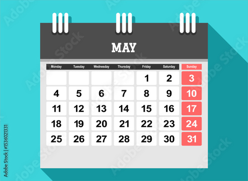 2026 calendar page design vector illustration. The week start on monday