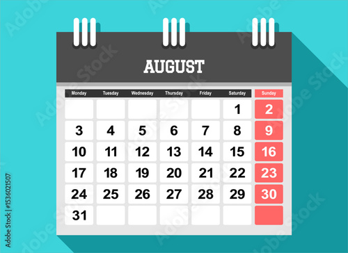 2026 calendar page design vector illustration. The week start on monday