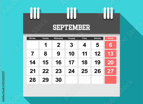 2026 calendar page design vector illustration. The week start on monday