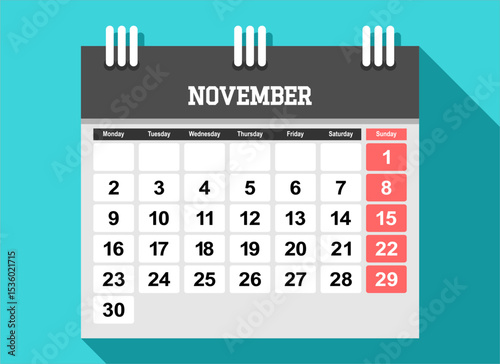 2026 calendar page design vector illustration. The week start on monday