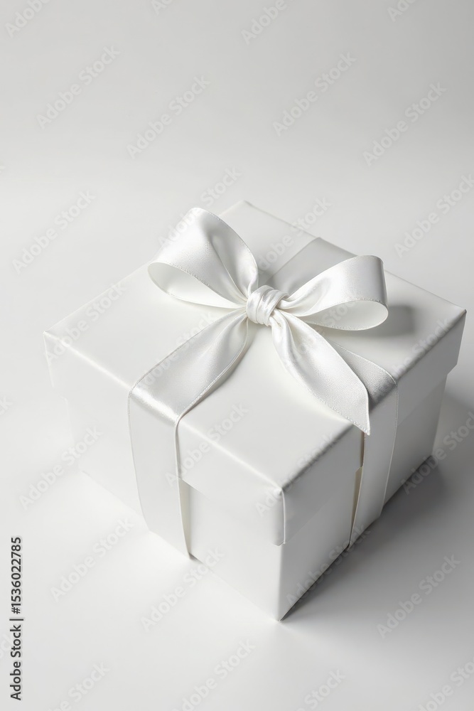 Fototapeta premium Pure white satin ribbon bow, isolated Elegant gift wrap element , gift wrap, bow, isolated