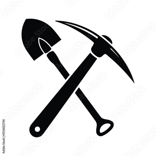 Crossed Pickaxe and Shovel Icon: Mining, Construction, and Labor Symbol