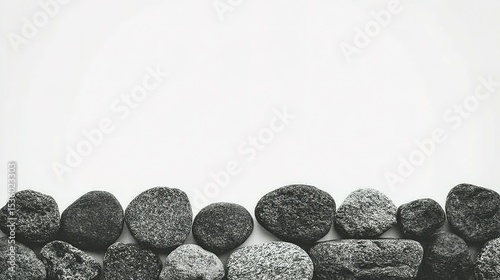 Gray stones arranged in a horizontal row against a white background.