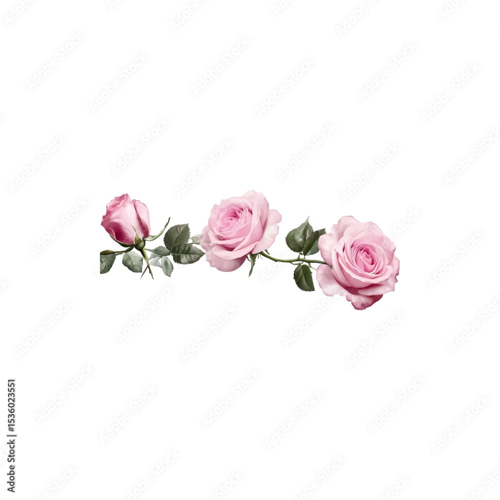 Fototapeta premium Fresh Pink Roses in Full Bloom Isolated on White Background